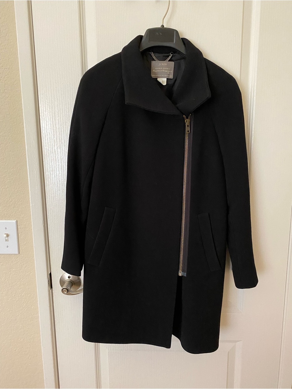 J. Crew Black Wool Asymmetrical Zip Pea Coat